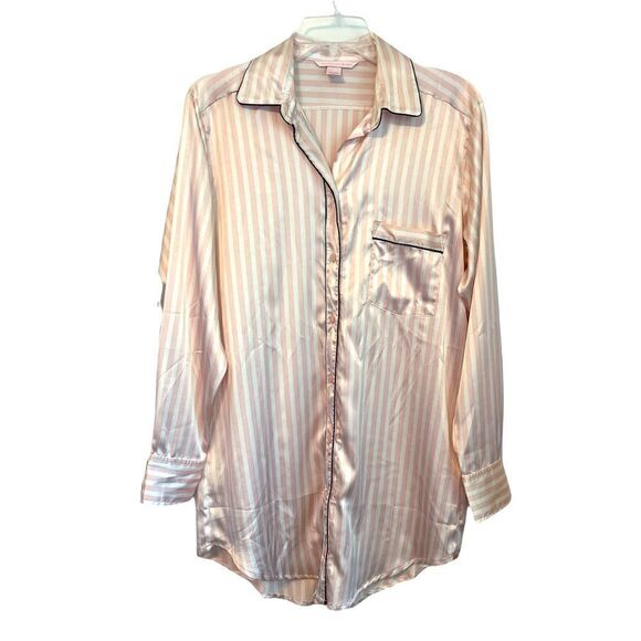 VICTORIA’S SECRET  Pink and Ivory Stripes Buttons Down Night Shirt.Size S - Picture 1 of 10